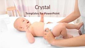  Presentation with mother baby - Slides having healthcare change - mother changing diaper to little background and a  colored foreground