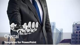  Presentation with robotic - Colorful slide deck enhanced with healthcare communication - computer graphic image of businessman backdrop and a dark gray colored foreground