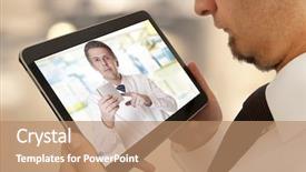  Presentation with healthcare communication - PPT layouts having healthcare communication - man having video chat background and a coral colored foreground