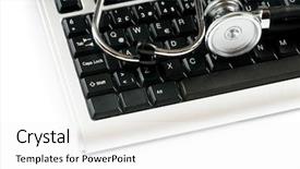  Presentation with healthcare communication - PPT theme with healthcare communication - stethoscope and keyboard illustrating concept background and a white colored foreground