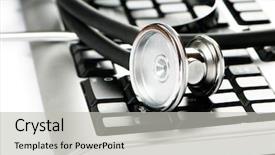  Presentation with digital healthcare - Cool new theme with healthcare communication - stethoscope and keyboard illustrating concept backdrop and a light gray colored foreground