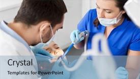  Presentation with saliva dental - Cool new theme with healthcare concept - dentist and assistant backdrop and a light blue colored foreground