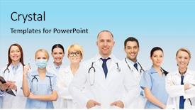  Presentation with teamwork doctors - Audience pleasing theme consisting of healthcare concept - international group backdrop and a light blue colored foreground