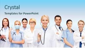  Presentation with team group - Presentation theme featuring healthcare concept - team or group background and a light blue colored foreground