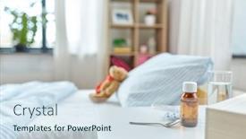  Presentation with teddy bear - Audience pleasing presentation theme consisting of healthcare-concept-medicine-on-table backdrop and a sky blue colored foreground