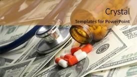  Presentation with medical pills - Presentation theme having healthcare cost - medical stethoscope and pills background and a gold colored foreground