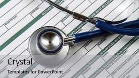  Presentation with medical billing - PPT theme having healthcare cost - stethoscope on medical billing statement background and a light gray colored foreground