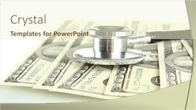  Presentation with cost - PPT layouts with healthcare cost concept stethoscope and dollars isolated on white background and a cream colored foreground