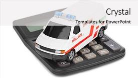  Presentation with calculator - Presentation design consisting of healthcare disaster - calculator and toy medical car background and a white colored foreground