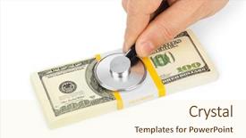  Presentation with waiter hand in white glove - Theme having healthcare disaster - hand with stethoscope and money background and a cream colored foreground