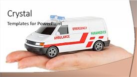  Presentation with ambulance - Beautiful PPT theme featuring healthcare disaster - hand with toy ambulance car backdrop and a white colored foreground
