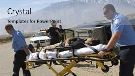  Presentation with disaster - Presentation theme enhanced with healthcare disaster - paramedics transporting victim on stretcher background and a light blue colored foreground