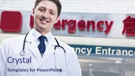  Presentation with emergency room - Amazing presentation theme having healthcare disaster - portrait of young smiling doctor backdrop and a sky blue colored foreground