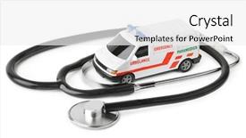  Presentation with ambulance - PPT theme having healthcare disaster - stethoscope and toy ambulance car background and a white colored foreground