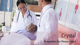  Presentation with elderly patient nurse cares - Amazing slides having healthcare disaster - two doctors wheeling in elderly backdrop and a coral colored foreground