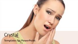  Presentation with pain - Slides featuring healthcare disaster - young woman in pain is background and a coral colored foreground