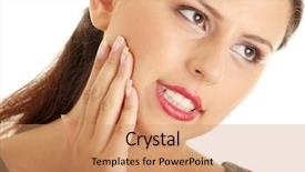  Presentation with disaster - Audience pleasing PPT theme consisting of healthcare disaster - young woman in pain is backdrop and a coral colored foreground