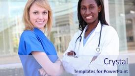  Presentation with diverse medical - PPT layouts consisting of healthcare diversity - attractive diverse medical woman team background and a light blue colored foreground
