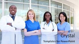  Presentation with diverse medical - PPT layouts consisting of healthcare diversity - diverse attractive man and woman background and a light blue colored foreground