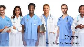  Presentation with healthcare diversity - Presentation enhanced with healthcare diversity - doctors group background and a light blue colored foreground
