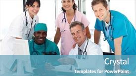  Presentation with meeting - Slides enhanced with healthcare diversity - group of doctors background and a teal colored foreground