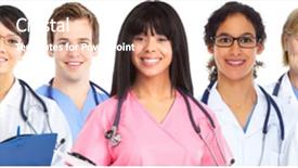  Presentation with medical diversity - Amazing theme having healthcare diversity - group of medical doctors health backdrop and a coral colored foreground