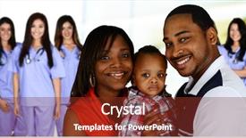  Presentation with nurses - Colorful presentation theme enhanced with healthcare diversity - group of nurses with patient backdrop and a tawny brown colored foreground