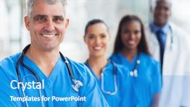  Presentation with medical emergency trauma team - Presentation theme having healthcare diversity - handsome senior medical doctor background and a teal colored foreground