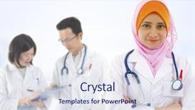  Presentation with medical emergency trauma team - Cool new PPT theme with healthcare diversity - medical team in different races backdrop and a sky blue colored foreground