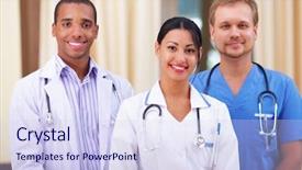  Presentation with ethnic - Slides with healthcare diversity - multi-ethnic team of confident happy background and a sky blue colored foreground