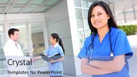  Presentation with nurse team - Cool new slides with healthcare diversity - pretty ethnic nurse outside hospital backdrop and a  colored foreground