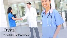  Presentation with medical diversity - Slides with healthcare diversity - successful man and woman medical background and a light blue colored foreground