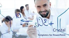  Presentation with economics - Slides with healthcare economics - closeup of a serious scientist background and a sky blue colored foreground