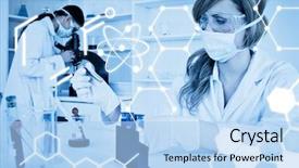  Presentation with graphic - Slide set having healthcare education - science graphic against two female background and a light blue colored foreground