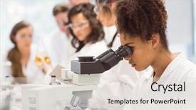  Presentation with soical science study - Cool new presentation theme with healthcare education - science student looking through microscope backdrop and a light gray colored foreground