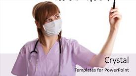  Presentation with guide dog helping blind woman - Audience pleasing PPT theme consisting of healthcare education - woman doctor writing need help backdrop and a light blue colored foreground