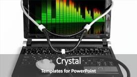  Presentation with computer - Presentation theme enhanced with healthcare equipment - computer and phonendoscope isolated background and a dark gray colored foreground
