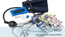  Presentation with pils medical - Theme with healthcare equipment - various colour pills and medical background and a  colored foreground