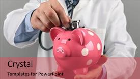  Presentation with piggy bank - Slide set with healthcare finance - doctor with piggy bank background and a red colored foreground