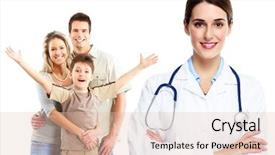  Presentation with doctor family - Beautiful PPT theme featuring healthcare group - medical family doctor and patients backdrop and a lemonade colored foreground