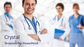  Presentation with ethical doctor - Cool new slide set with healthcare group - portrait of a friendly doctor backdrop and a sky blue colored foreground