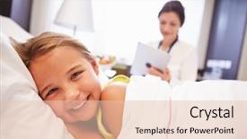  Presentation with using digital tablet - Slide set featuring healthcare happiness - doctor making notes on child background and a lemonade colored foreground