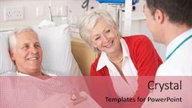  Presentation with senior couple - PPT theme enhanced with healthcare happiness - doctor talking to senior couple background and a coral colored foreground
