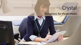  Presentation with flower office desk table - Audience pleasing presentation theme consisting of healthcare happiness - female consultant using digital tablet backdrop and a coral colored foreground