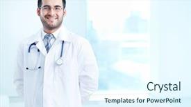  Presentation with man looking up happy - Slide set featuring healthcare happiness - portrait of happy doctor background and a sky blue colored foreground