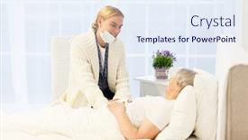  Presentation with hospital bed - PPT theme featuring healthcare-in-hospital-concept-daughter background and a sky blue colored foreground