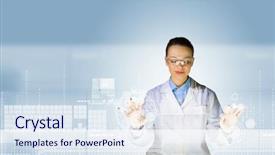  Presentation with scientist innovation - Audience pleasing theme consisting of healthcare innovation - image of young woman scientist backdrop and a  colored foreground