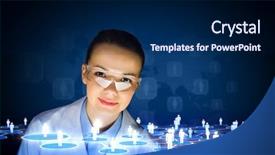  Presentation with advocacy campaign communication - Slide set with healthcare innovation - image of young woman scientist background and a  colored foreground