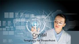  Presentation with media image - Cool new PPT theme with healthcare innovation - image of young woman scientist backdrop and a light blue colored foreground