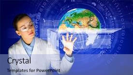  Presentation with young woman diagnosis of sti - Presentation design with healthcare innovation - image of young woman scientist background and a  colored foreground